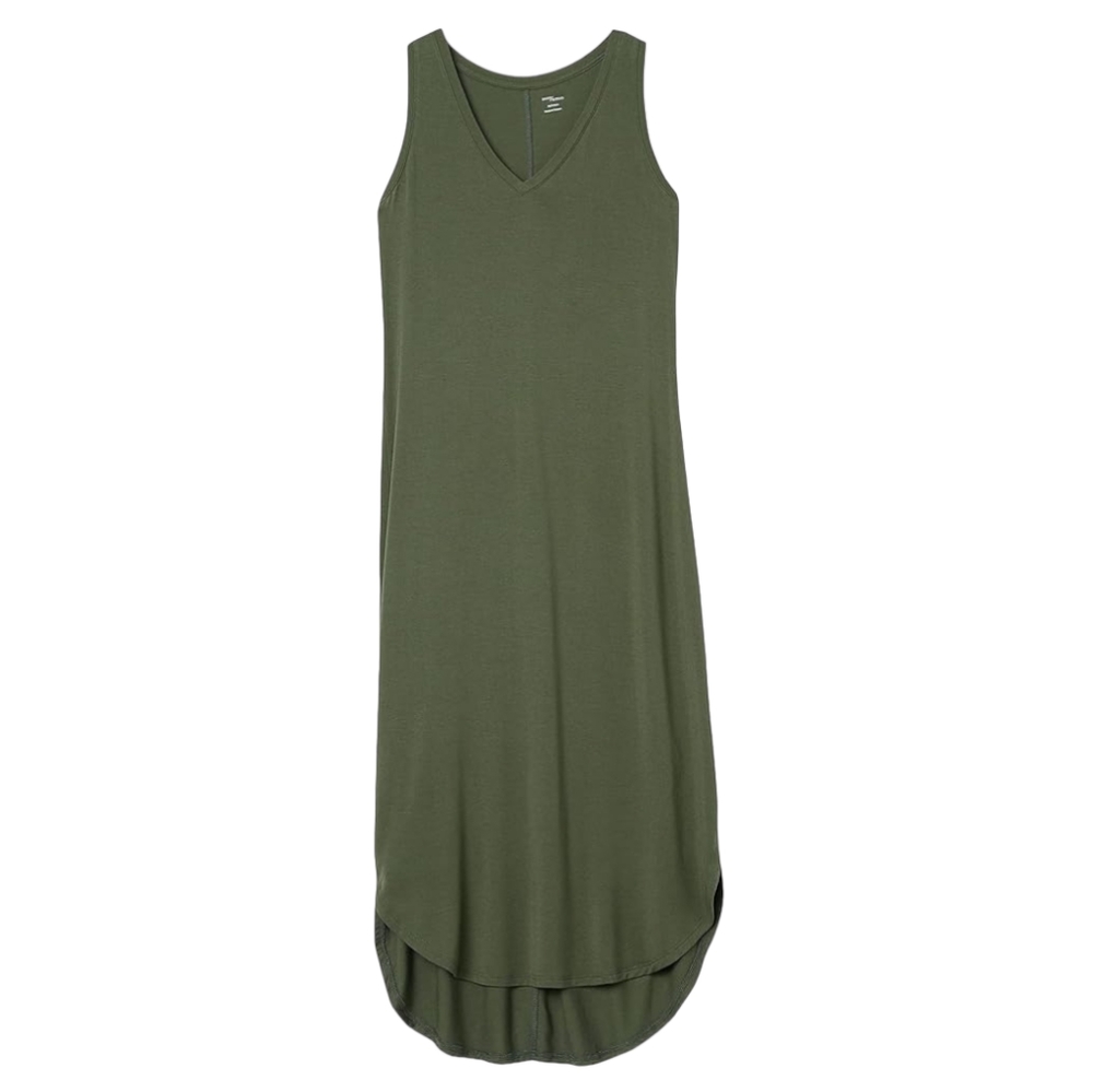 Daily Ritual Jersey Sleeveless V-Neck Midi Dress for Women, Meduim, Forest Green